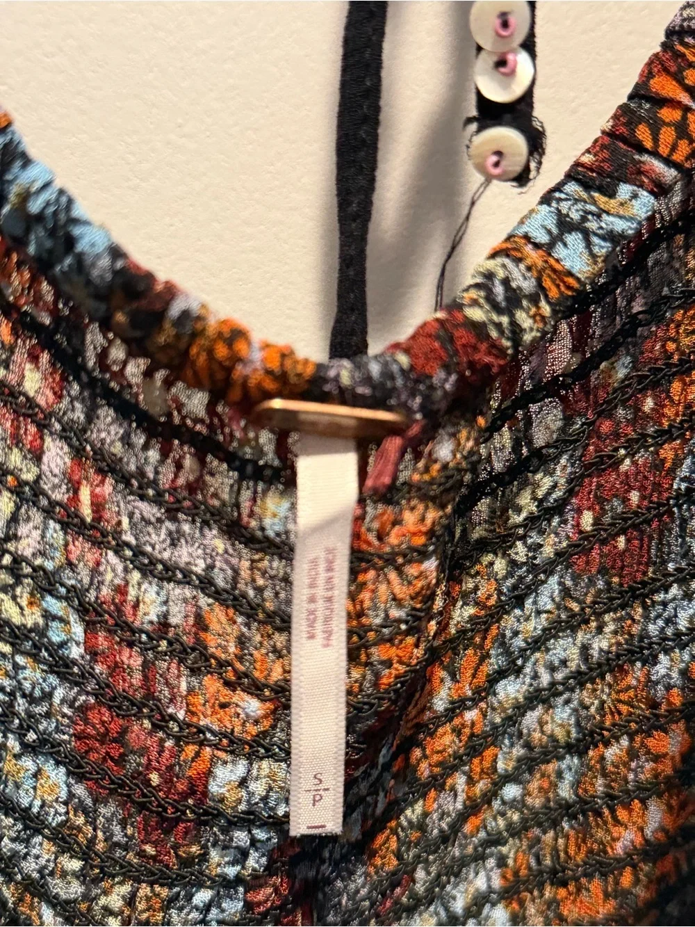 Free People Smocked Floral Peasant Blouse Top Boho Balloon Sleeve Size Small
